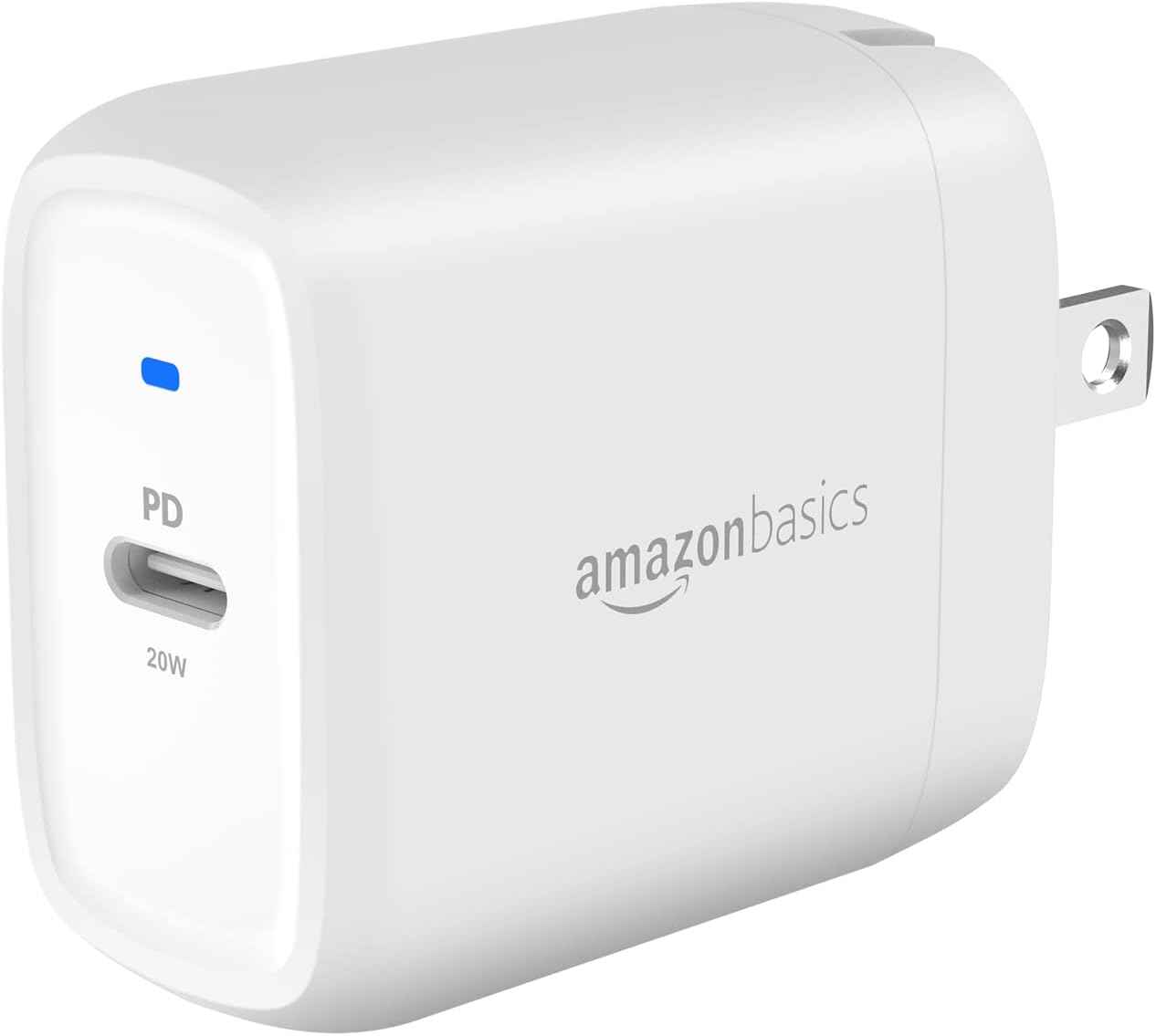 Amazon Basics 20W One-Port USB-C Wall Charger with Power Delivery PD for Tablets & Phones (iPhone 16/15/14/13/12/11/X, iPad, Samsung, and more), non-PPS, 1.81 x 1.73 x 1.09 inches, White